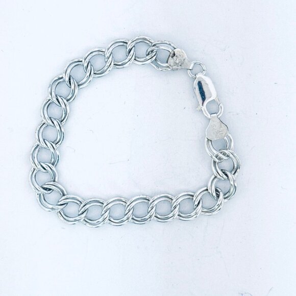 Estate Sterling Silver 925 Double Link Charm Bracelet 6.5” 8.1mm 14.4g AZ Marked - Picture 1 of 9